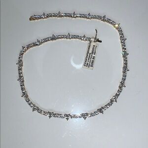 NWT Gold Plated Sterling Silver Heart & Round Stone Line Necklace
